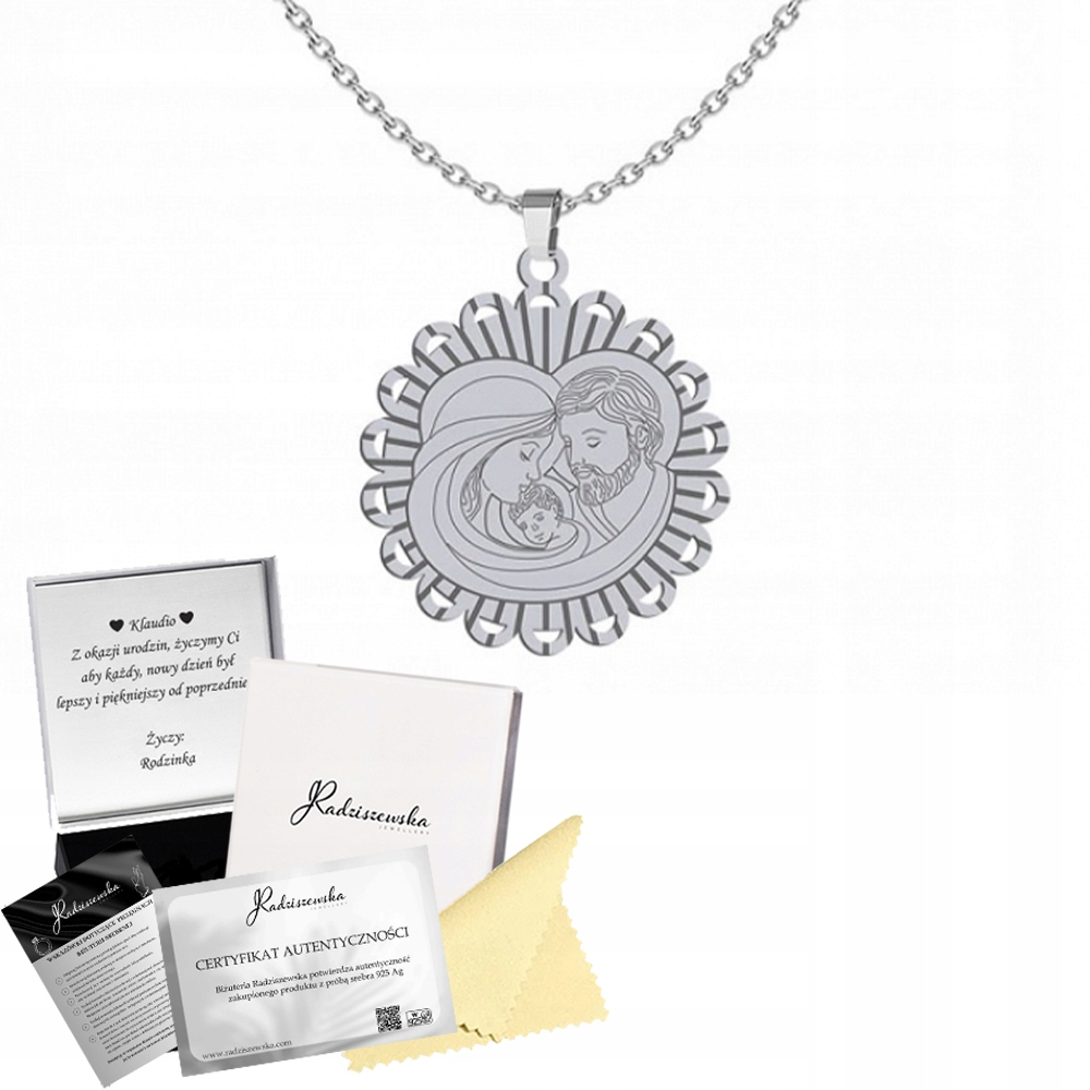 Stříbrný medailonek Náhrdelník Svatá rodina Dárek Šperky Gravírování Bonus