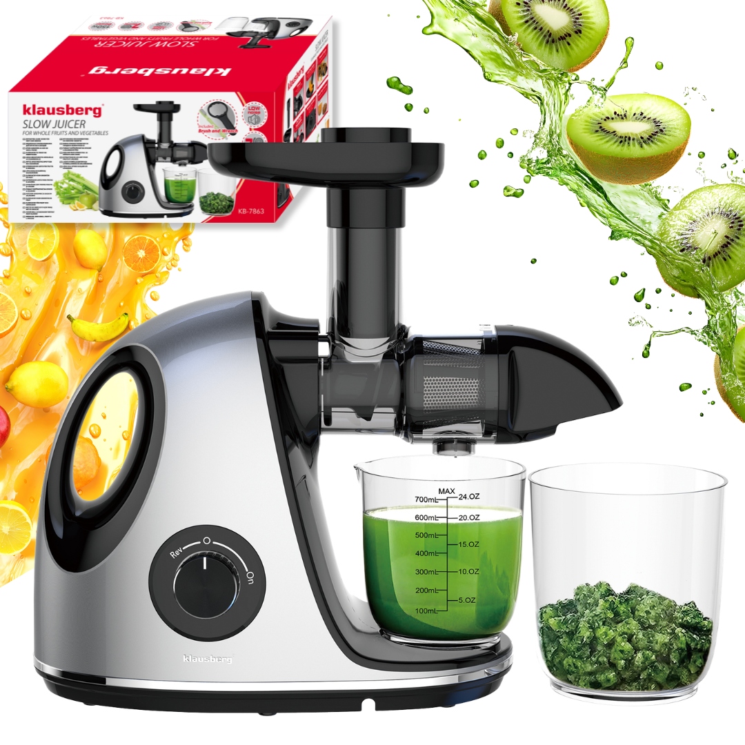 Pomaloběžný odšťavňovač 150W na šťávu z zeleniny a ovoce Cold Press Klausberg 7863