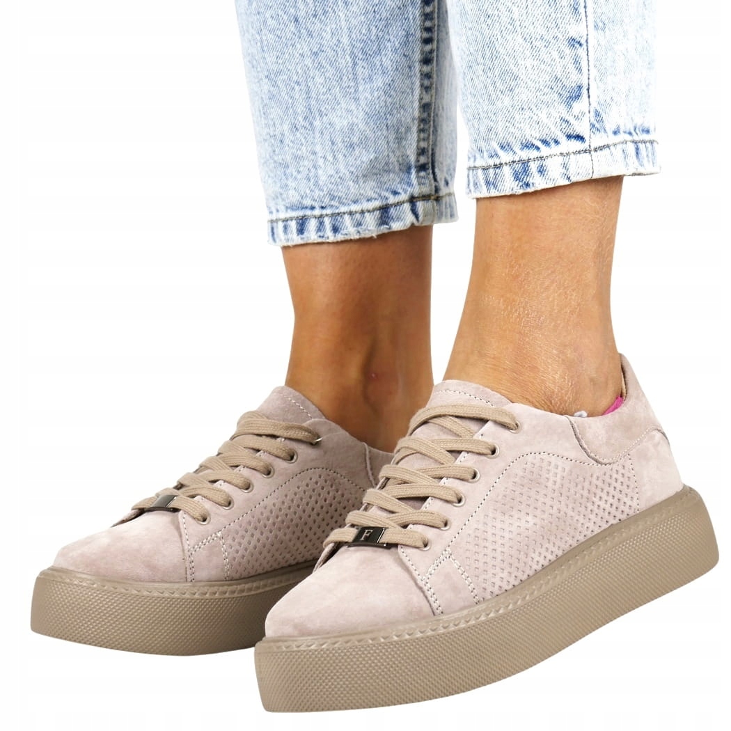 Dámské Kožené Tenisky Na Platformě Taupe, Béžové Dírky, Velikost 38