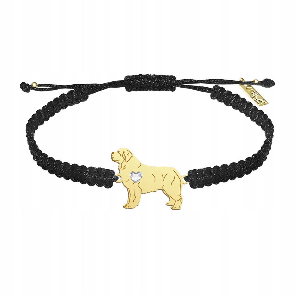 Zlatý náramek s psem Novofundland 925 Šperky Dárek Makramé Gravírování