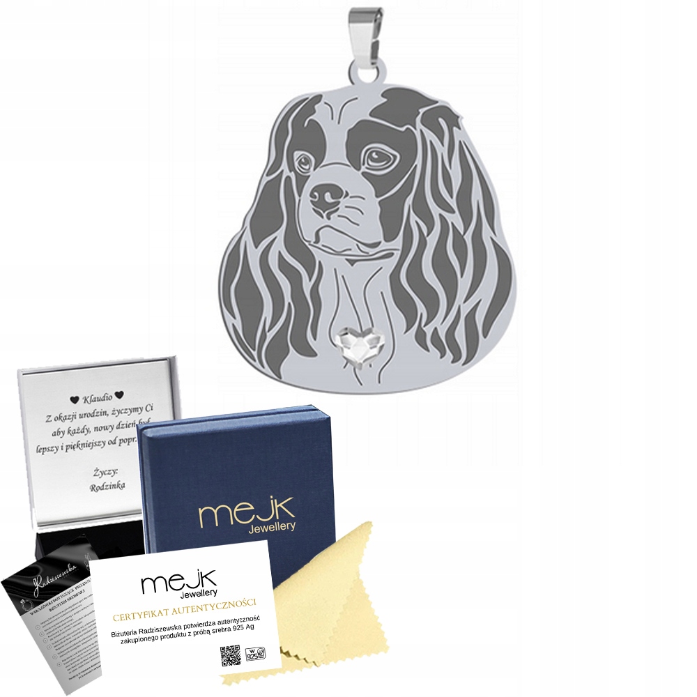 Stříbrný přívěsek Cavalier King Charles Spaniel 925 Žena Gravírování Bonus