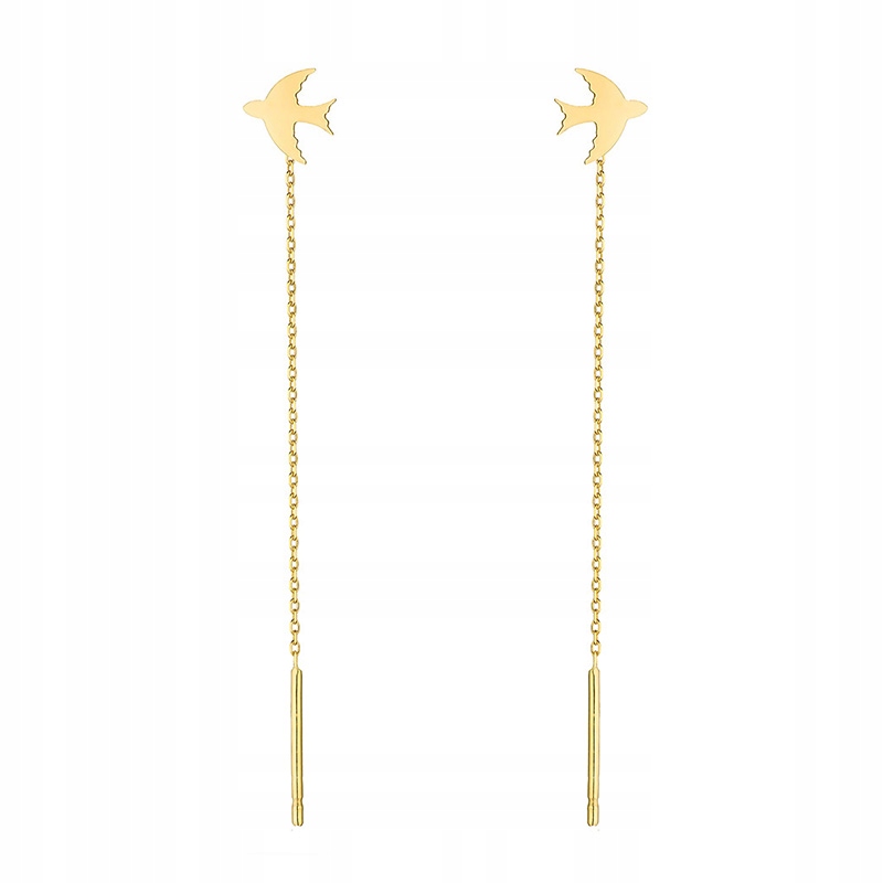 Zlaté Náušnice Závěsné, provlékací 585 Vlaštovka