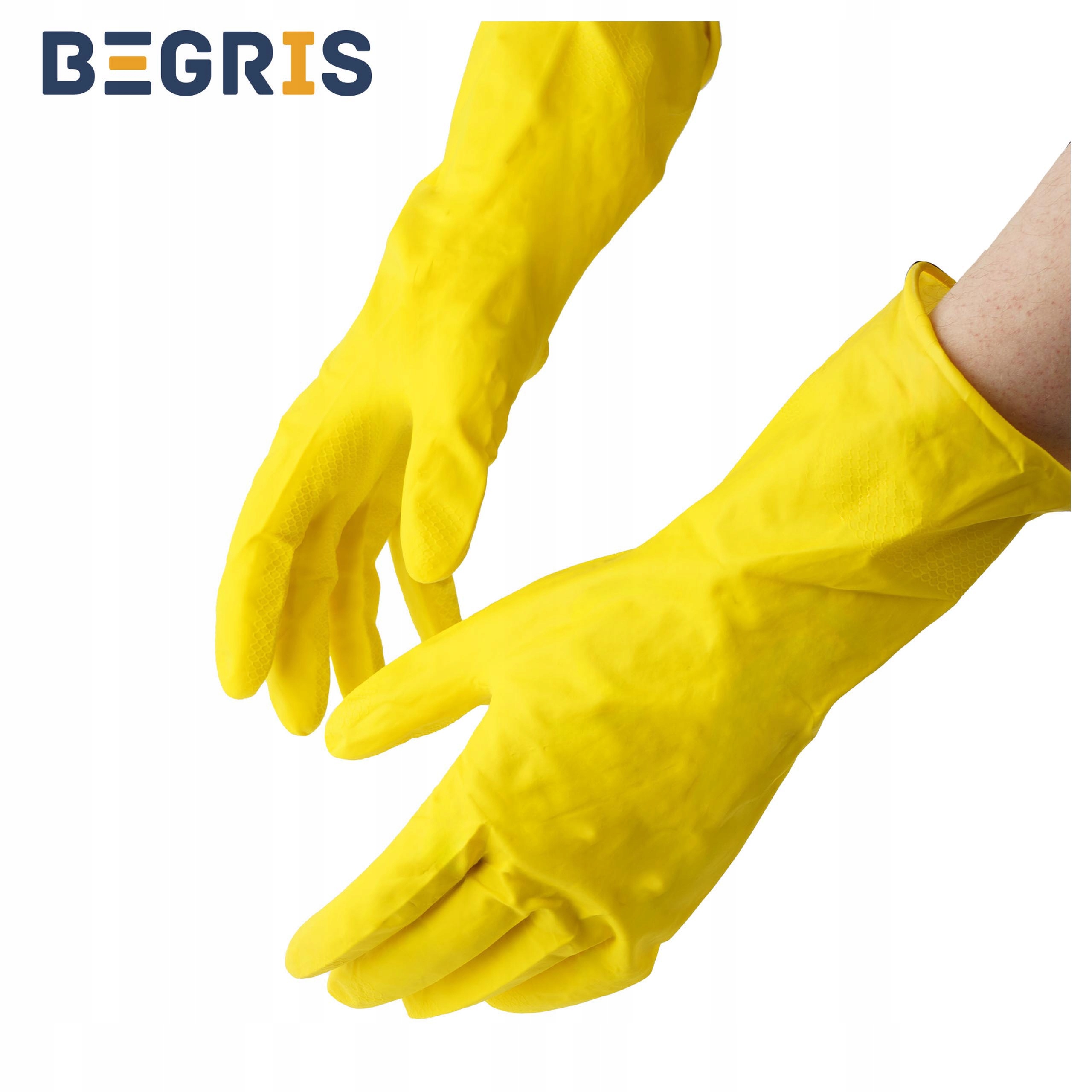MOCNE RĘKAWICE GOSPODARCZE RĘKAWICZKI GUMOWE FLOKOWANE LATEKSOWE ROBOCZE rL Marka Begris