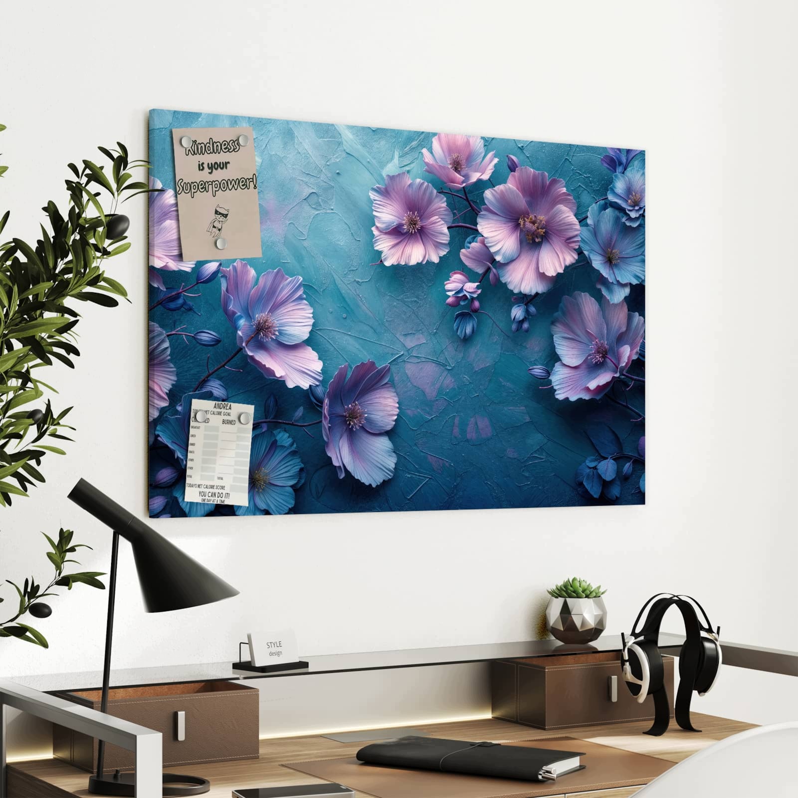 Magnetická tabule Vzor květinový 90 × 60 cm