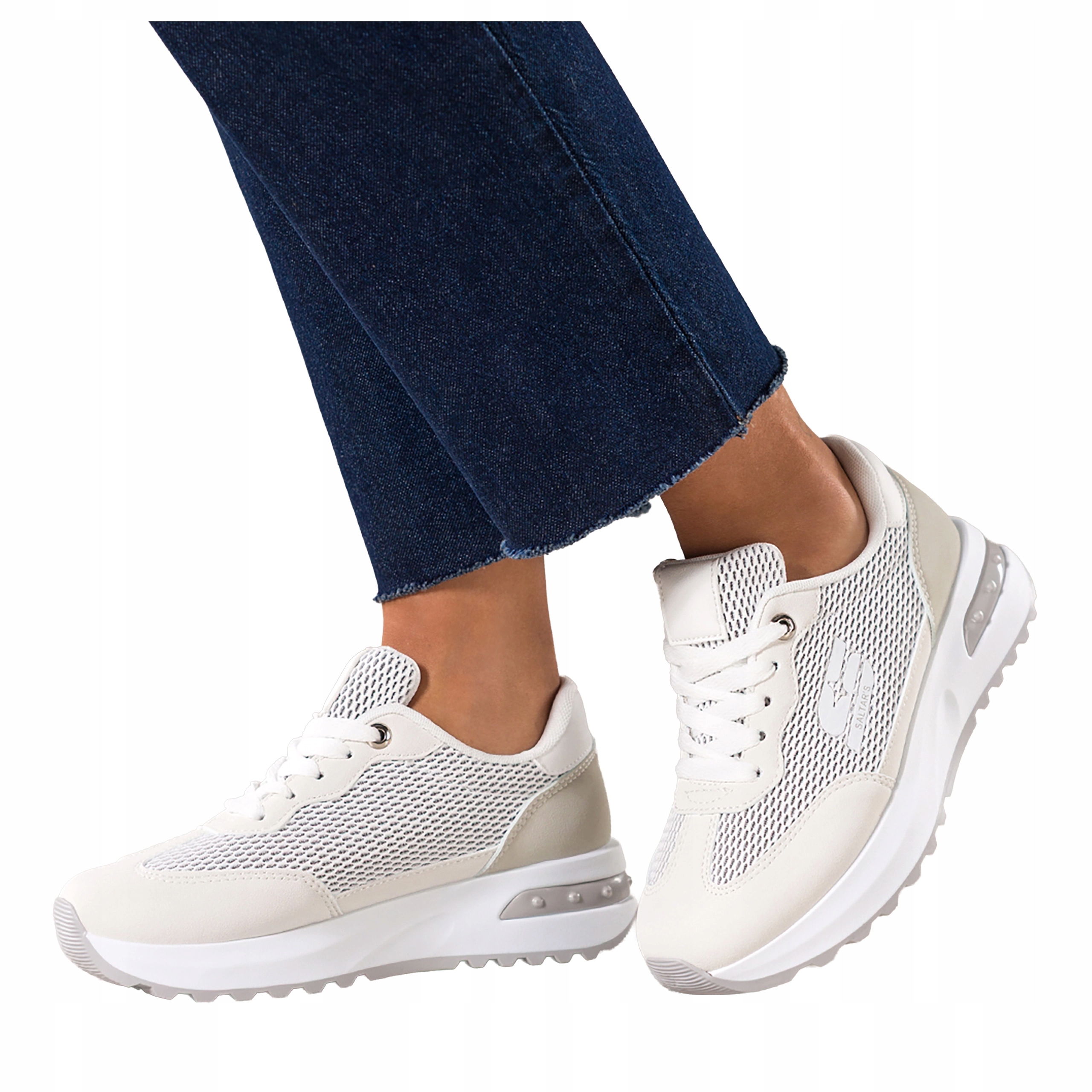 Sneakersy Białe Damskie Sportowe Z Siateczką Sznurowane Modne r 38