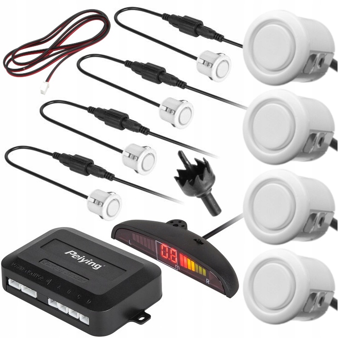 4 CZUJNIKI PARKOWANIA BIAŁE WYŚWIETLACZ LED BUZZER