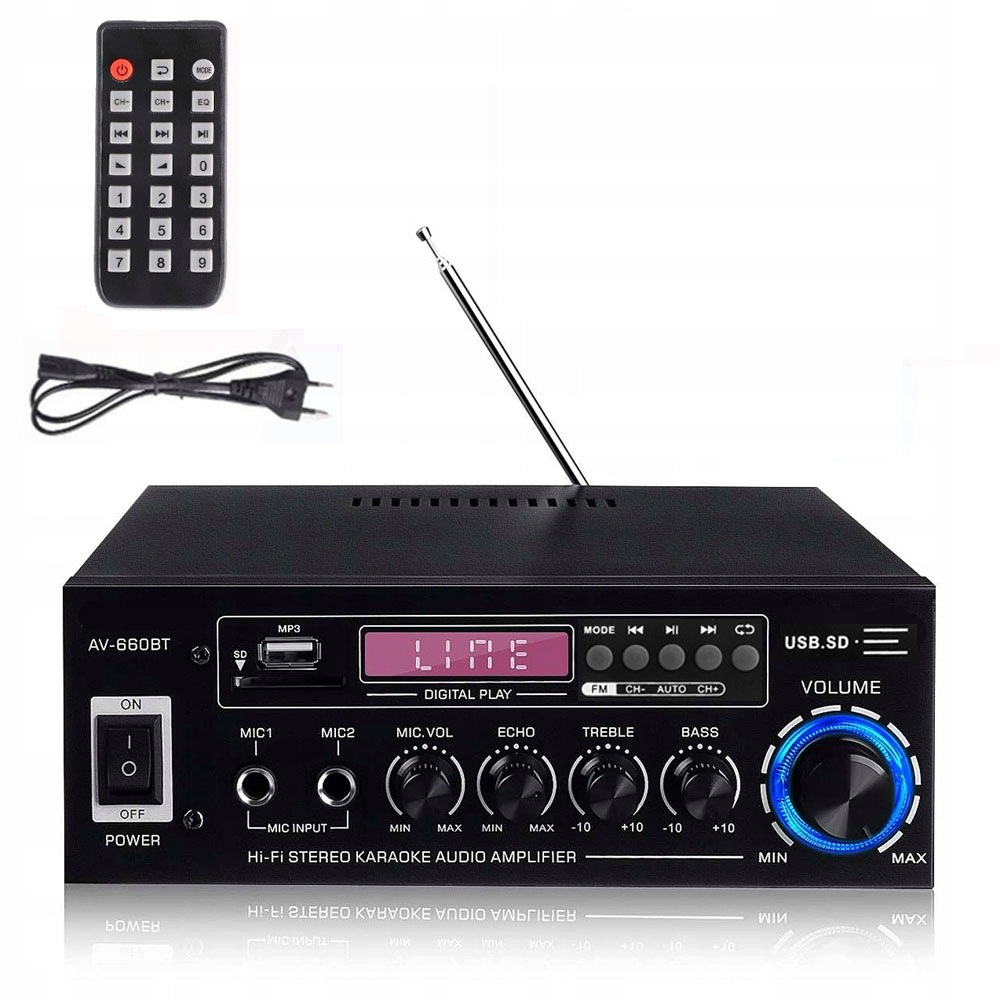 Mini Zesilovač AV-660BT Hifi Bluetooth 5.0 Stereo Rádio S Dálkovým Ovládáním