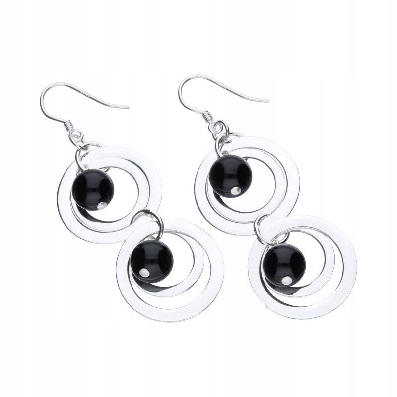 Stříbrné náušnice pro ženu 925, Visící Na Biglu, s černým kamenem, módní