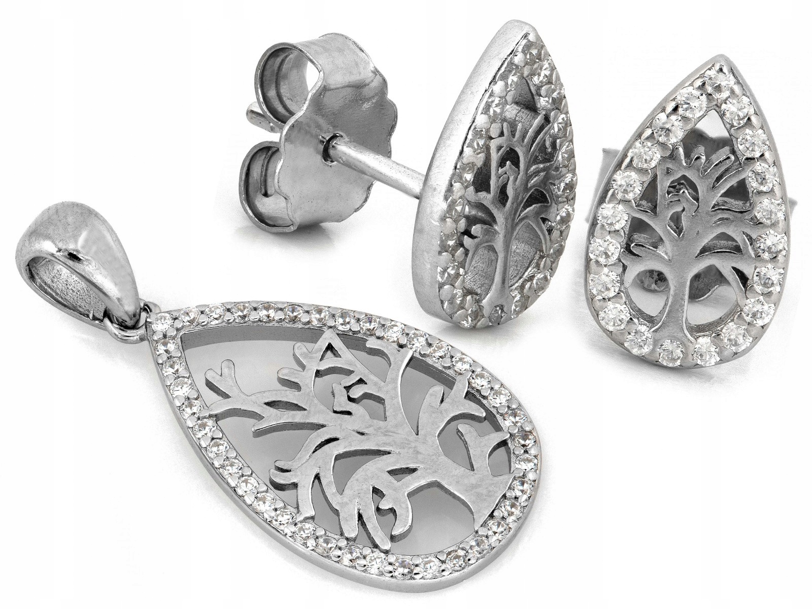 Stříbrné 925 náušnice a přívěsek s kapkou a zirkony 3.36 g, elegantní a módní