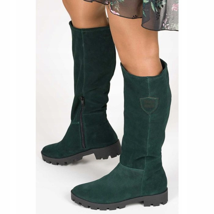 Zelené Kožené Kozačky Na Kolena, Velikost 36