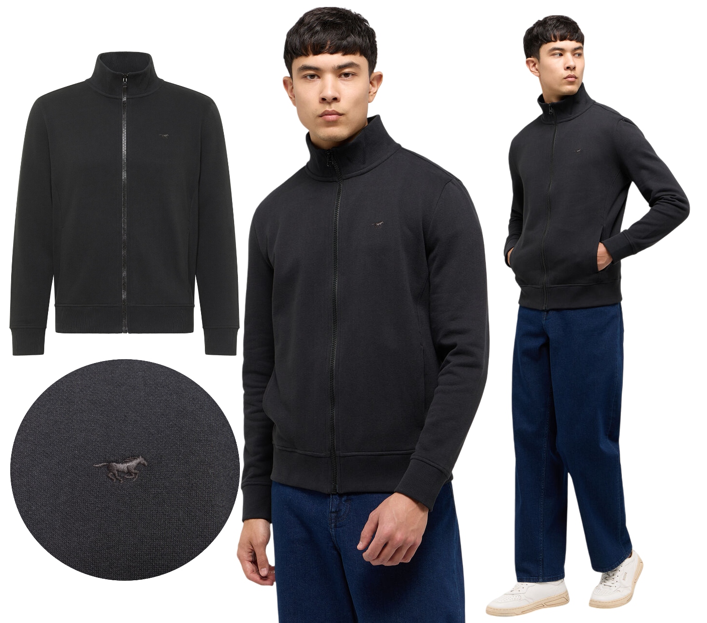 Pánská Mikina Bavlněná Mustang Dillon Bez Kapuce Rozepínací Grafit vel. S