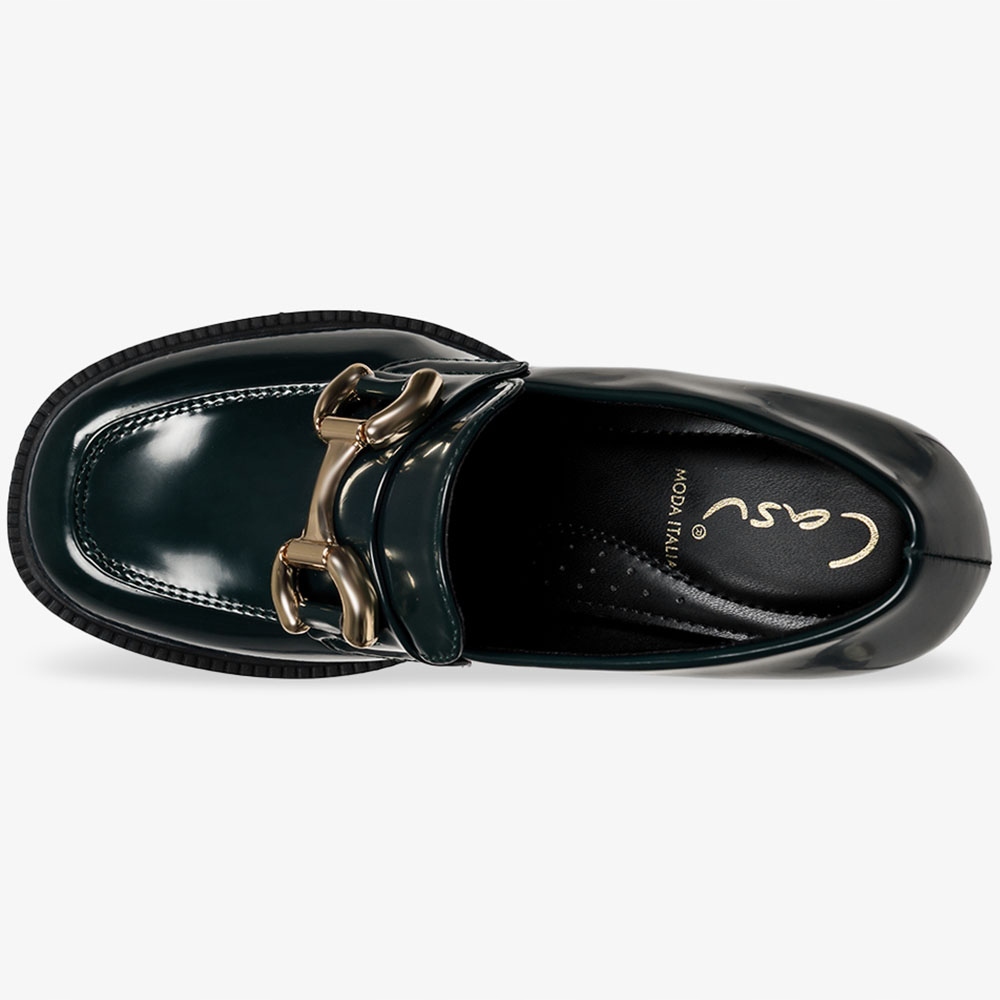 MOKASYNY DAMSKIE PÓŁBUTY NA OBCASIE SŁUPKU ZE ZŁOTĄ SPRZĄCZKĄ WKŁADKA SOFT Rozmiar 38