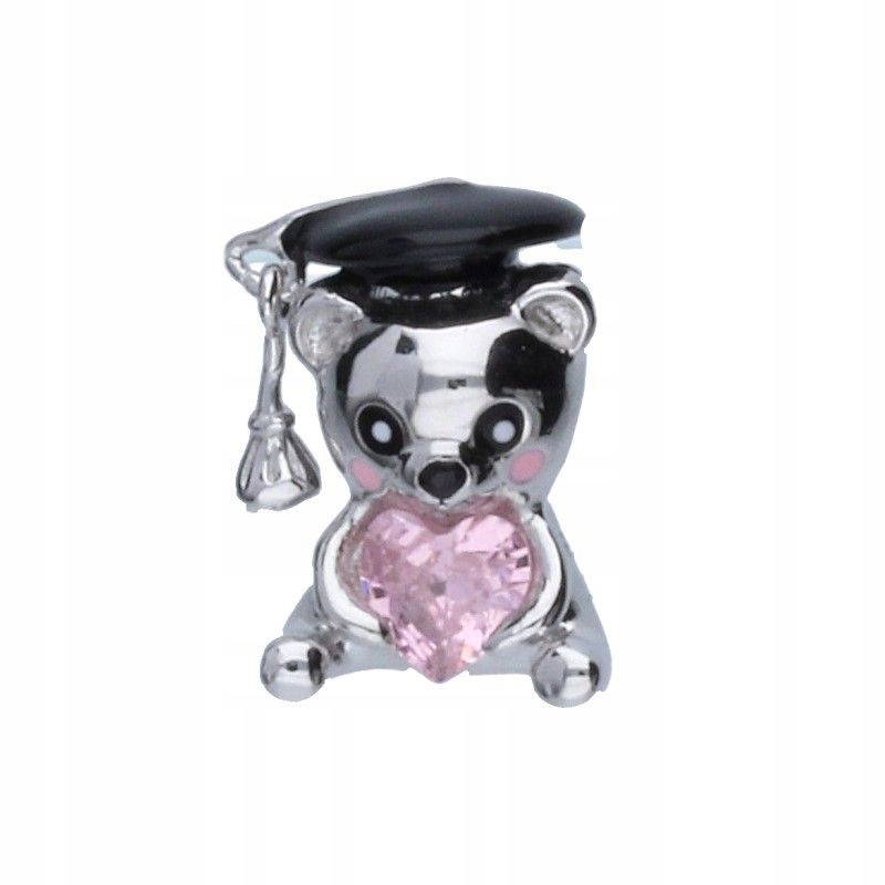Přívěsek Medvídek Stříbro Rhodiovaný 925, Smalt, Růžová Zirkon 10x15 mm 3.31 g