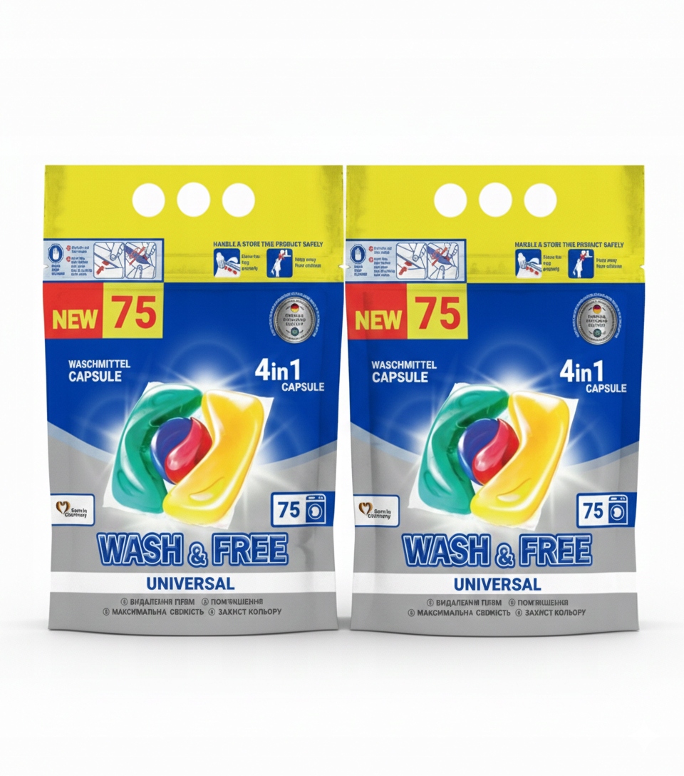 Wash&free Niemieckie kapsułki do prania Uniwersalne 150 Kapsułek