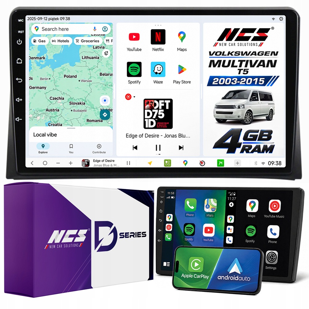 Rádio Navigace Ncs D9 Volkswagen Multivan T5 2003-2015 Android 4GB Lte 9″
