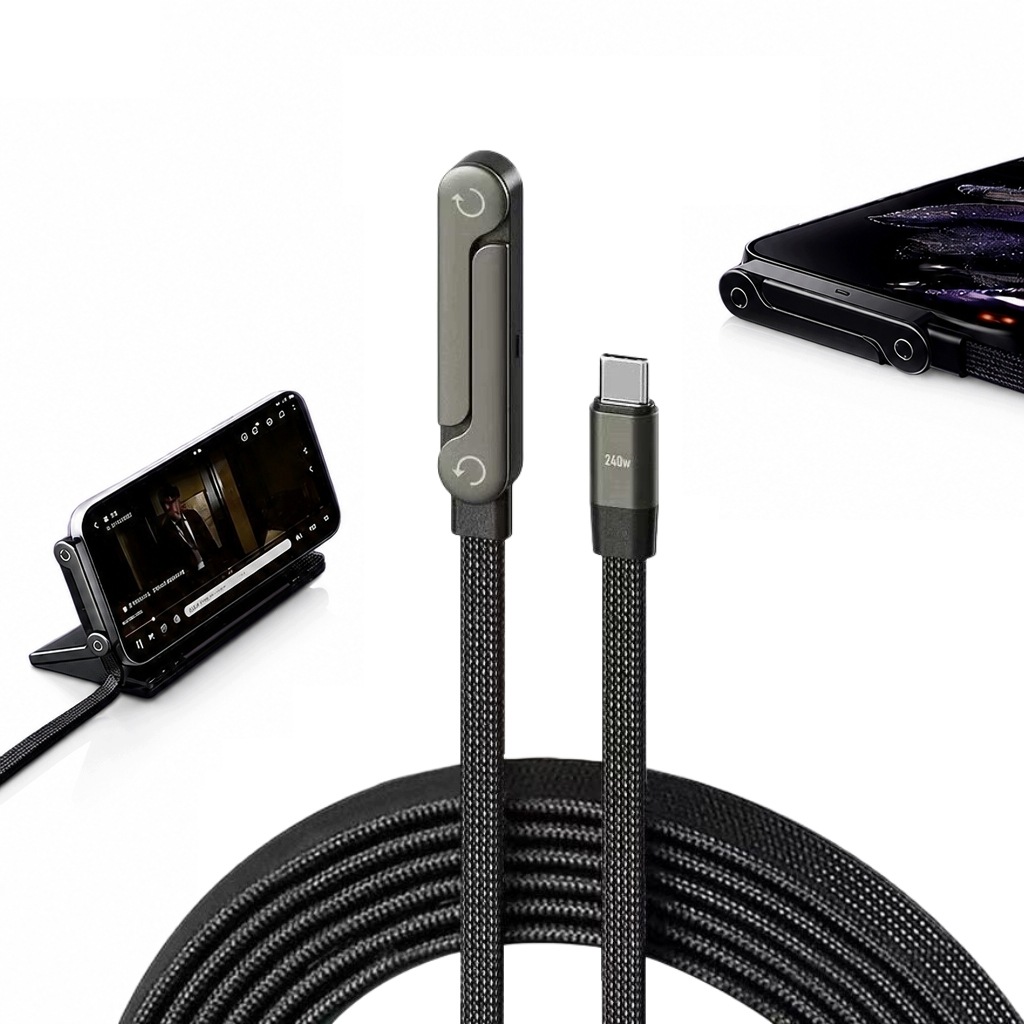 Kabel Usb-c 240W 2w1 z uchwytem telefonu szybkie ładowanie 1,5m