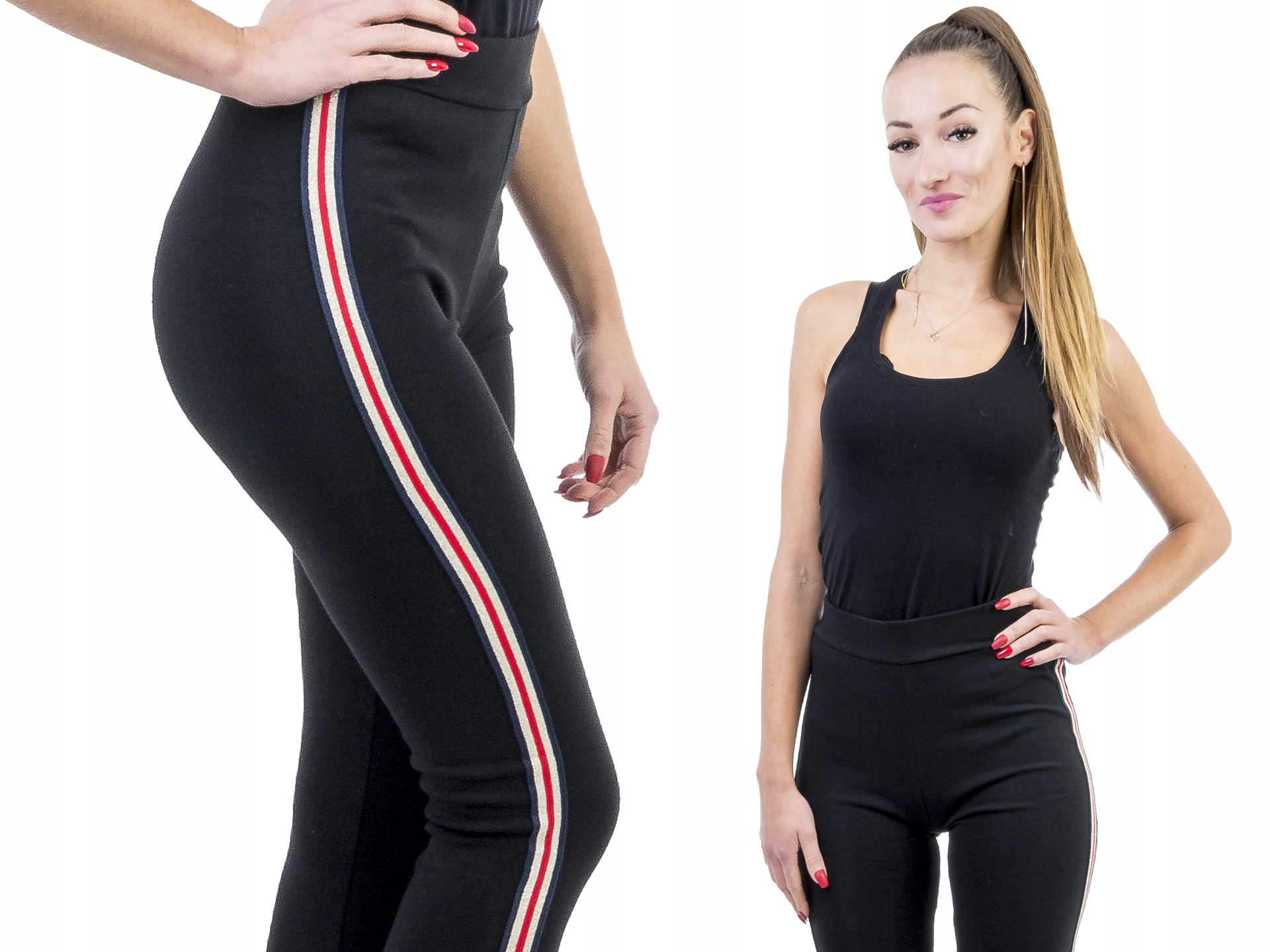 

S244 Spodnie Leginsy z Lampasem Brokat Czarny L/XL