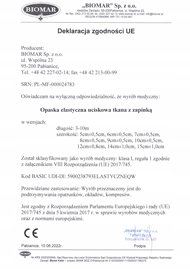 Bandaż elastyczny opaska tkana z zapinką 8cm x 4m Producent Biomar