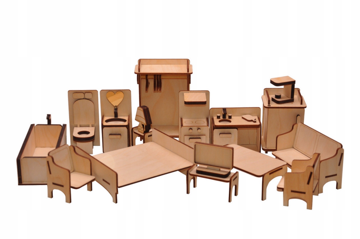 MEBELKI Z DREWNA DLA LALEK DO DOMKU WYPOSAŻENIE DOMKU DLA LALEK