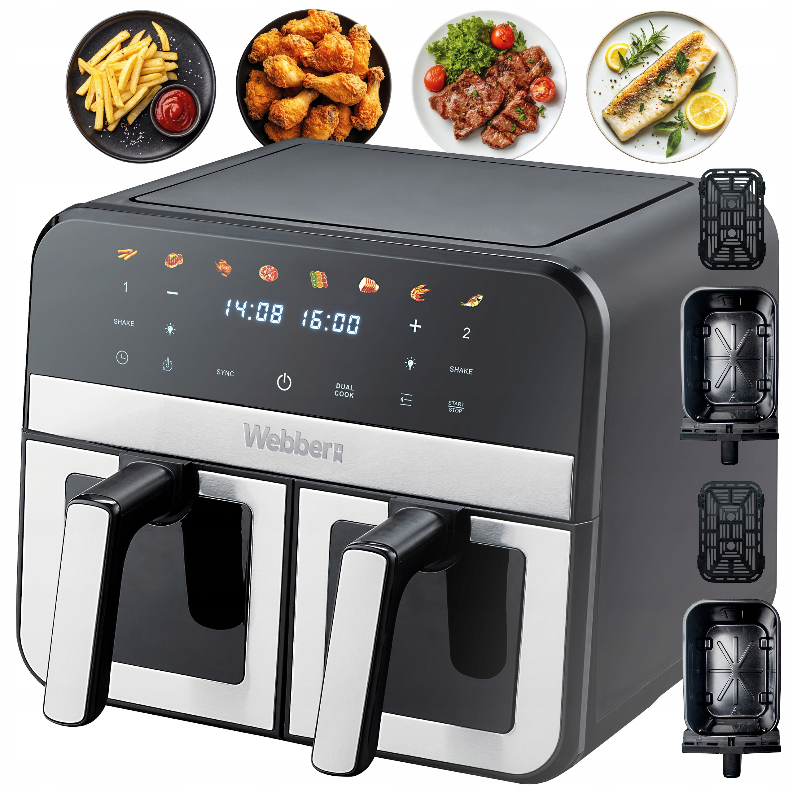 Beztuková Dvojitá Fritéza Air Fryer Dvojkomorová Keramická Webber