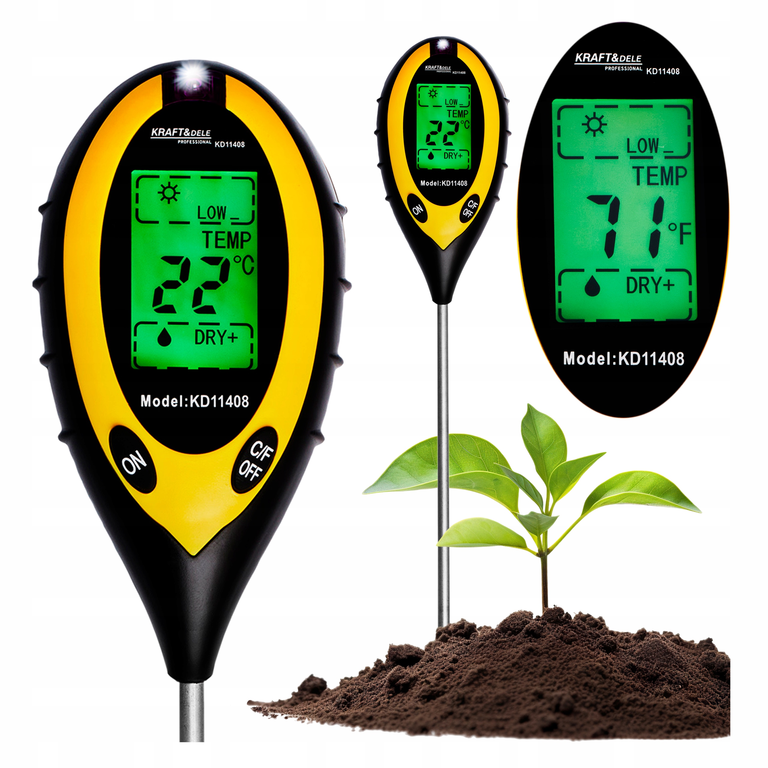 ВИМІРЮВАЧ КИСЛОТНОСТІ САДОВИЙ ҐРУНТ PH-ТЕСТЕР ТЕМПЕРАТУРА ҐРУНТУ ВОЛОГІСТЬ