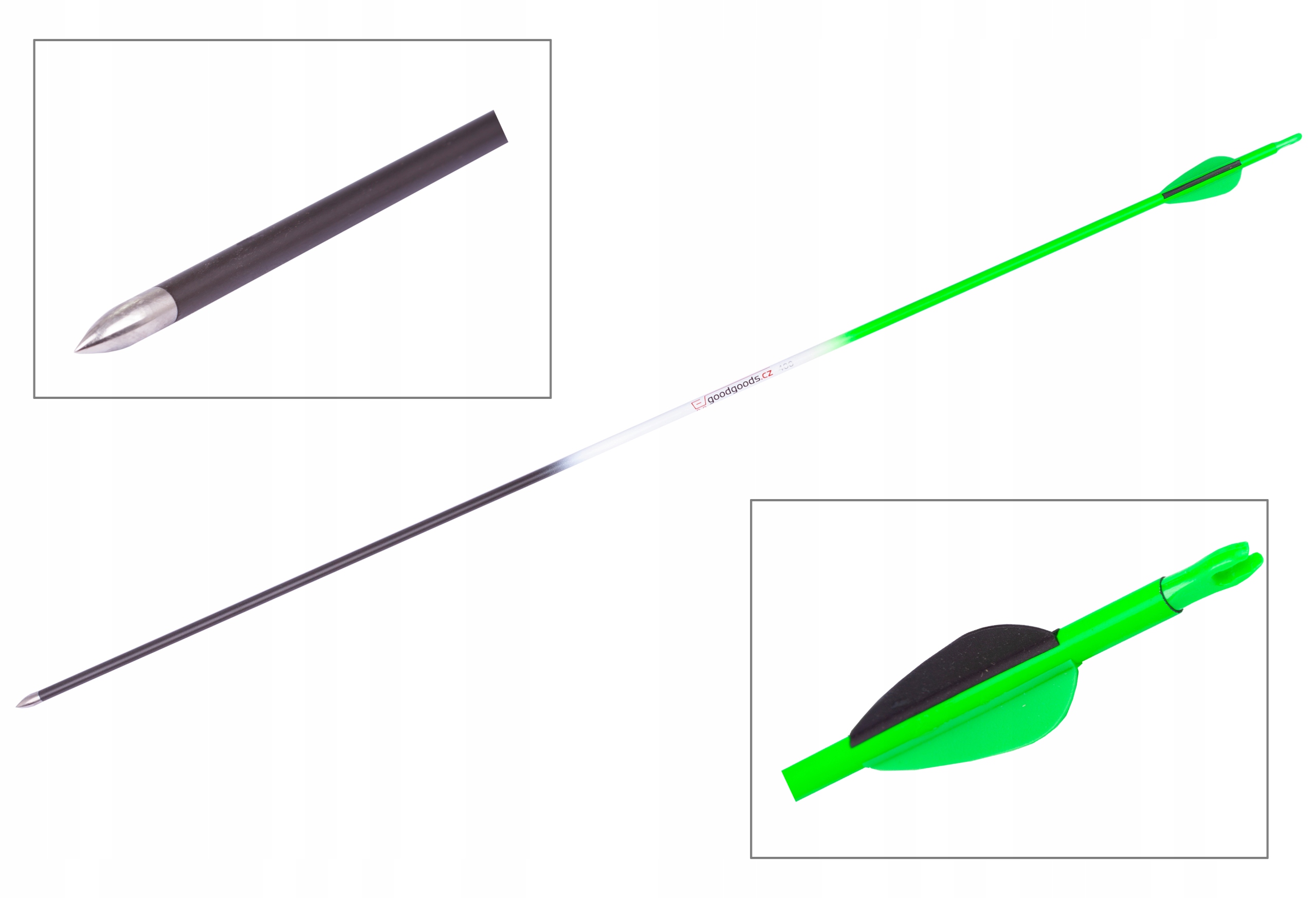 zielony strzała karbonowa do łuku 28" o średnicy 6 mm, lotki plastikowe