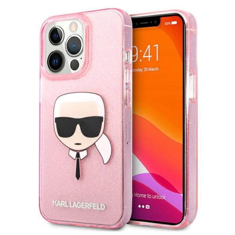 Karl Lagerfeld Karl's Head Glitter Pouzdro pro iPhone 13 Pro Max (růžové)