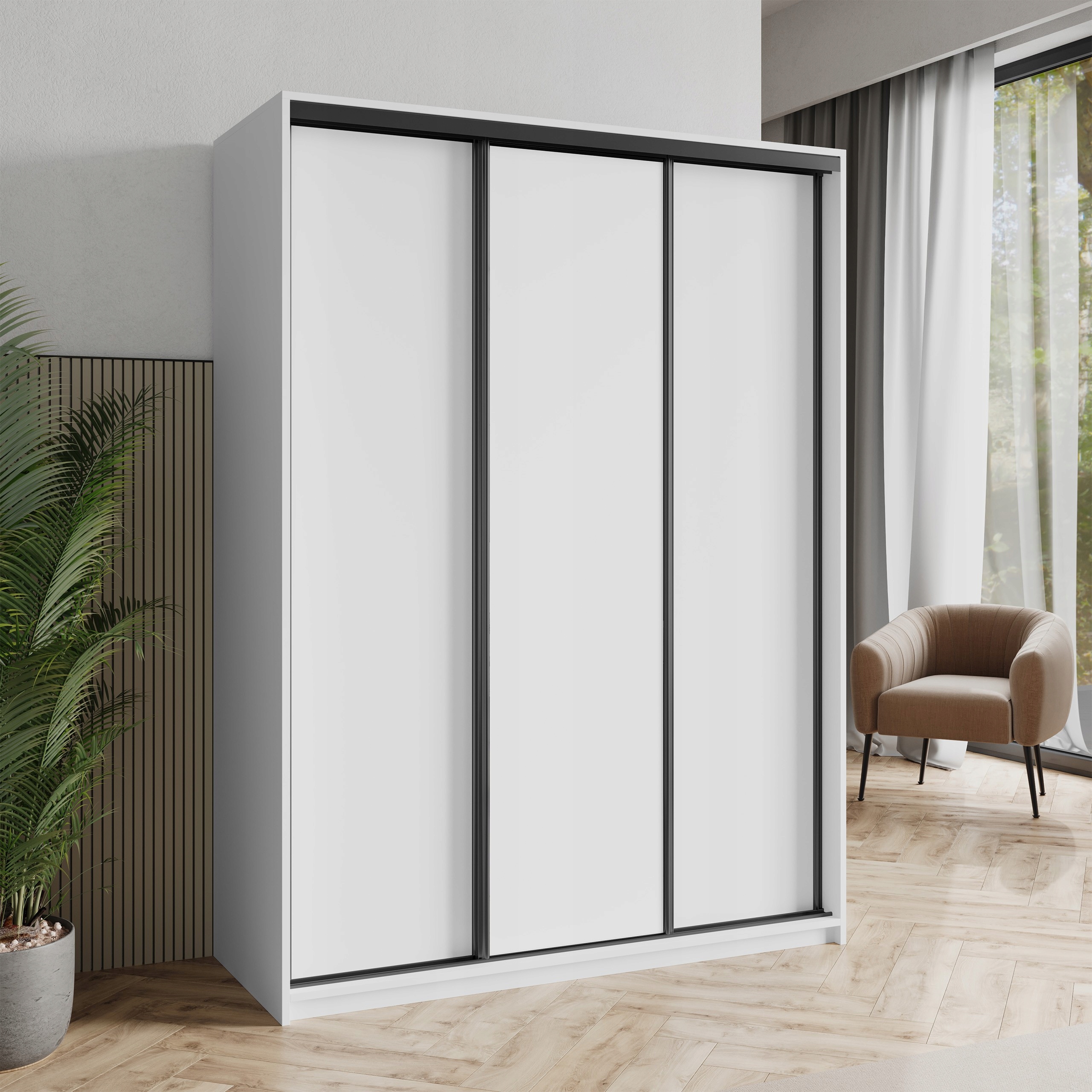 Skříň Třídveřová Nisse 150 cm Zásuvky Bílá Černá