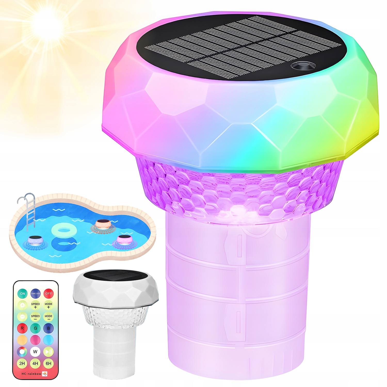 Solární Led Bazénová Lampa 1200 Mah Plovoucí S Dálkovým Ovládáním, 4 Úrovně Jasu