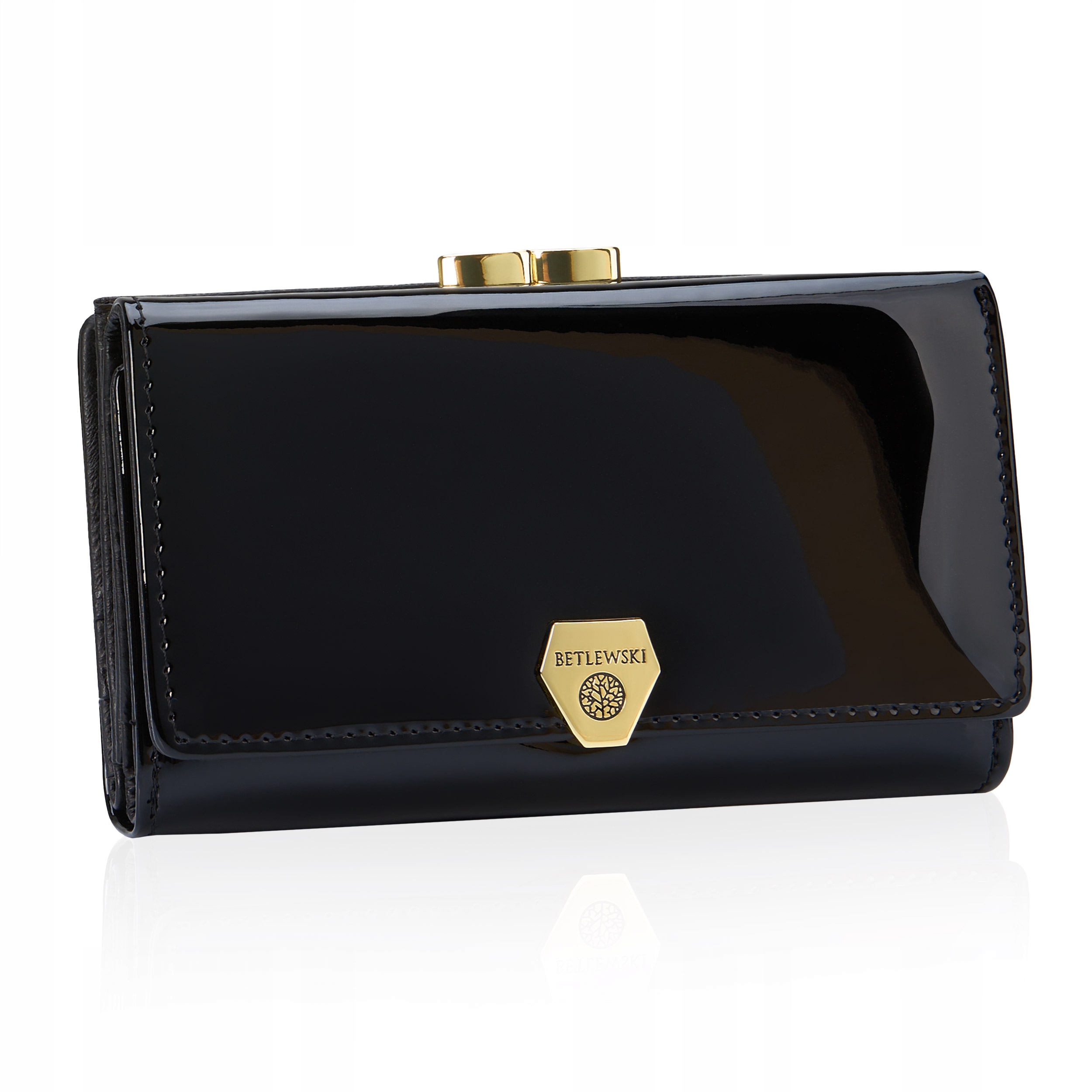 Dámská peněženka Betlewski Shiny přírodní kůže Rfid lakovaná černá