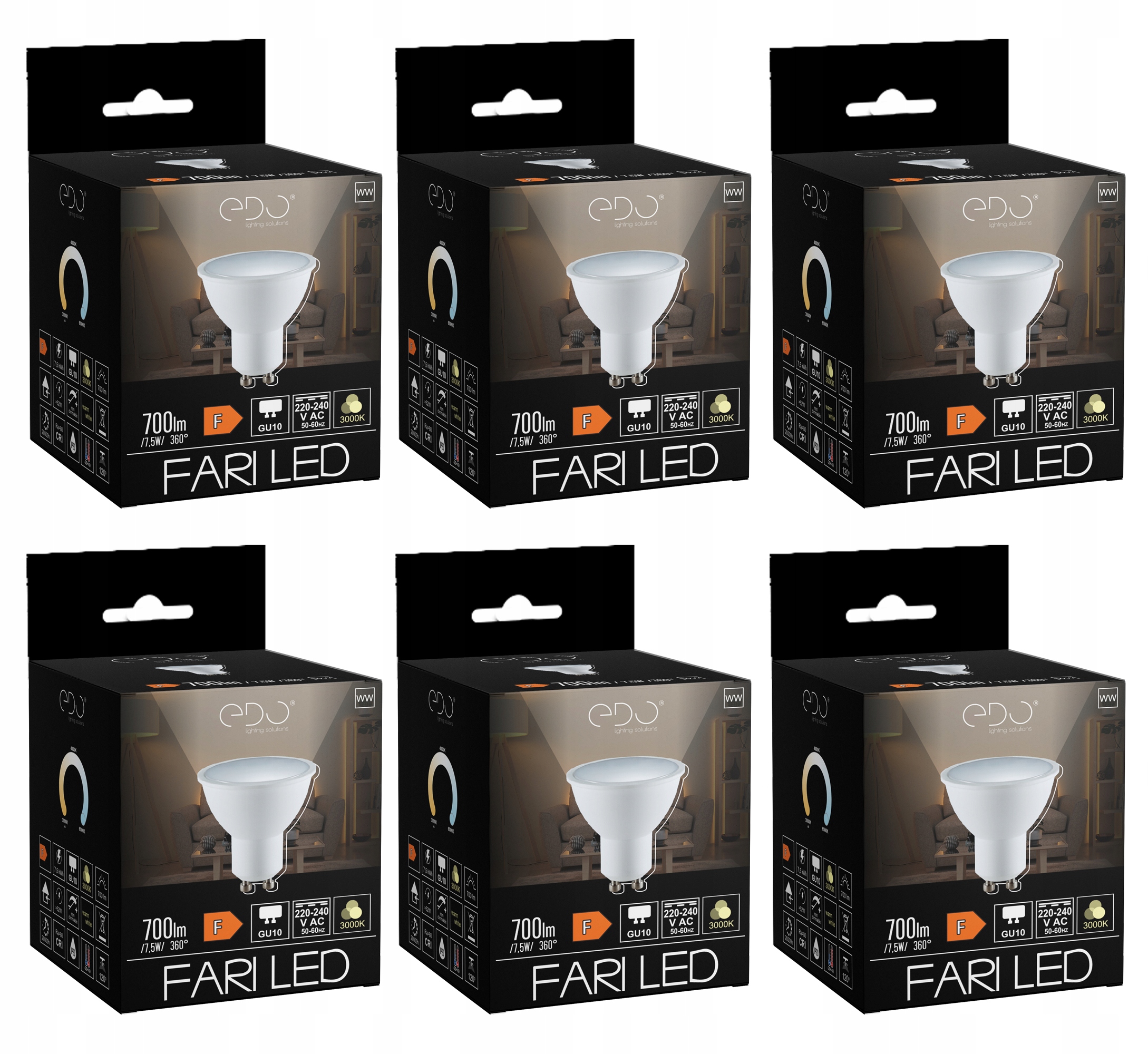 

6x Żarówka Led GU10 7,5W 3000K 120' 700lm Edo