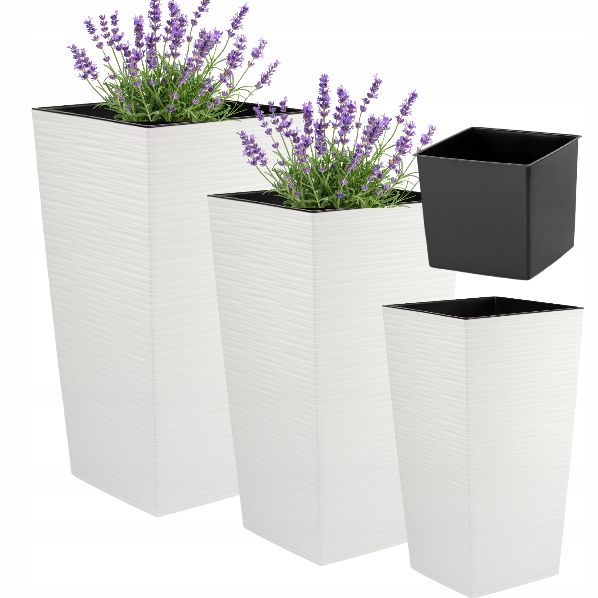 Set 3ks Zahradní Květináč S Vložkou 37+47+57 CM Květináč Vysoký Bílý