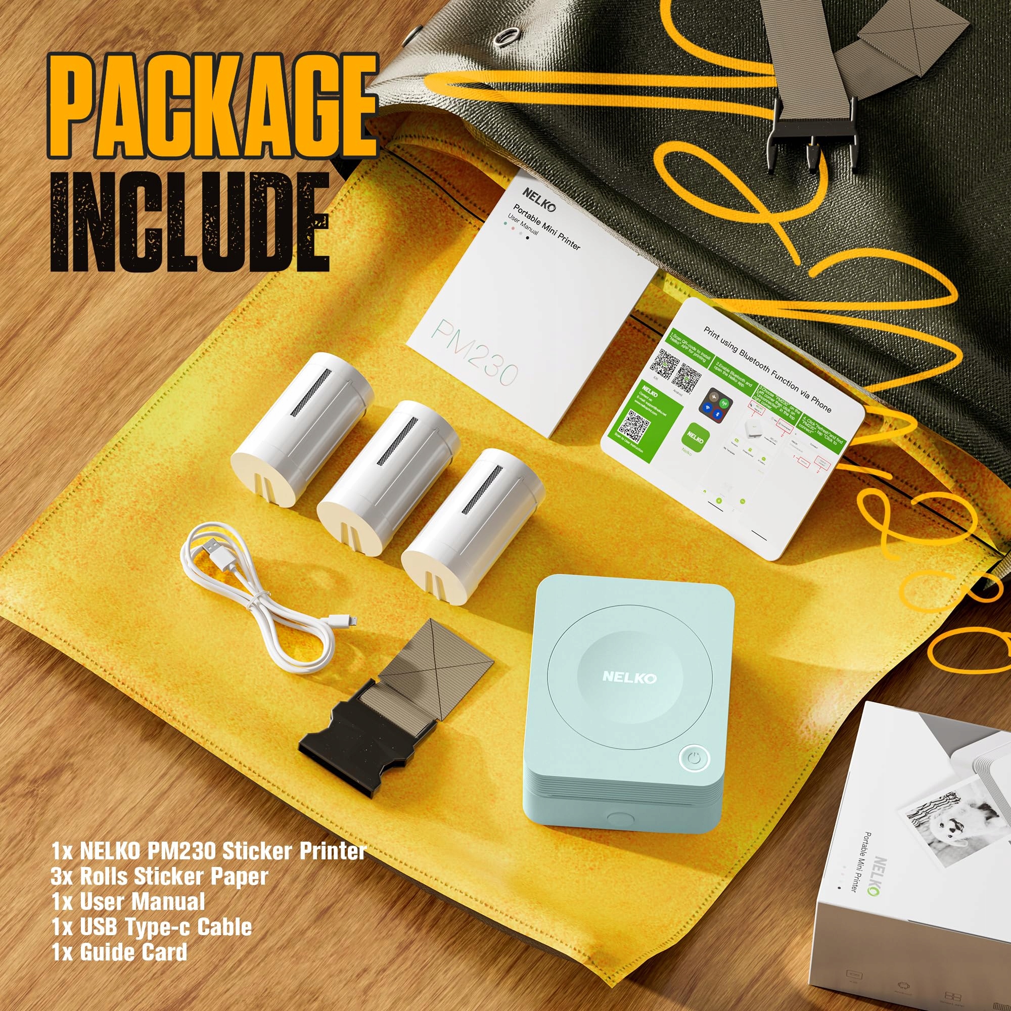NELKO Drukarka Bluetooth Mini Drukarka Naklejek Z Papierem Do DIY Notatek — miniatura 6