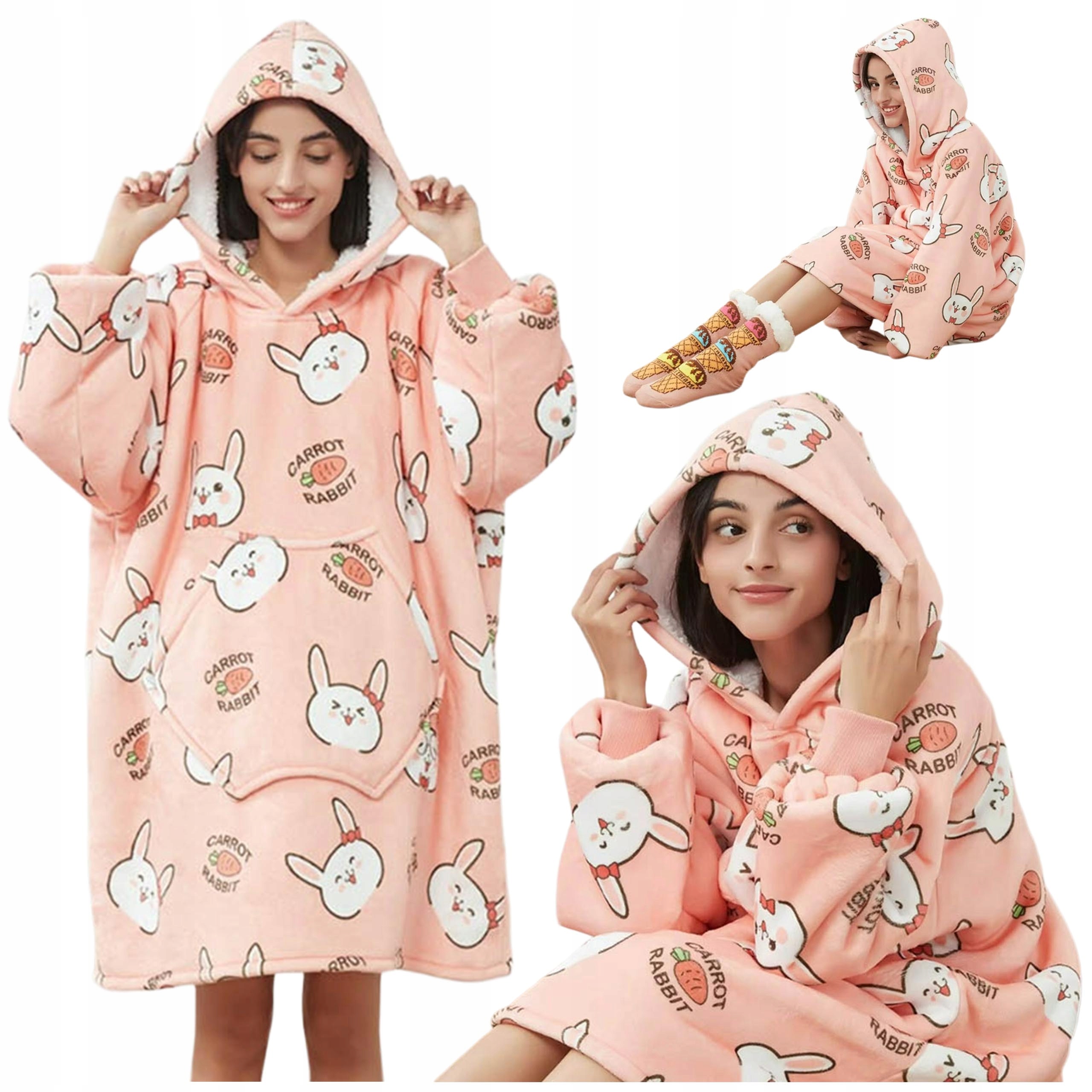 Mikina Deka Mikinová Deka Dámská Mikina Meska Oversize XXL Silná Kapuce Králík