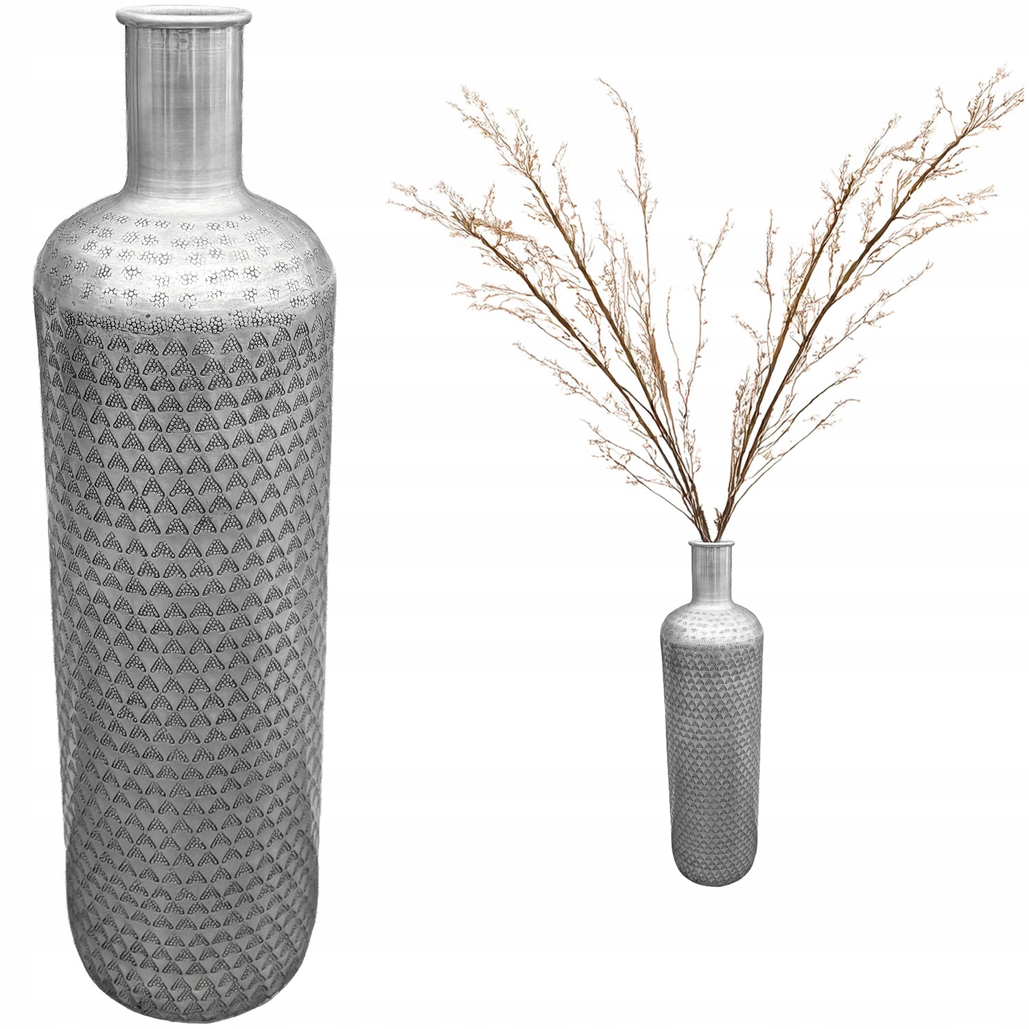 Vysoká Podlahová Váza 54 cm do obývacího pokoje stříbrná velká kovová na větve
