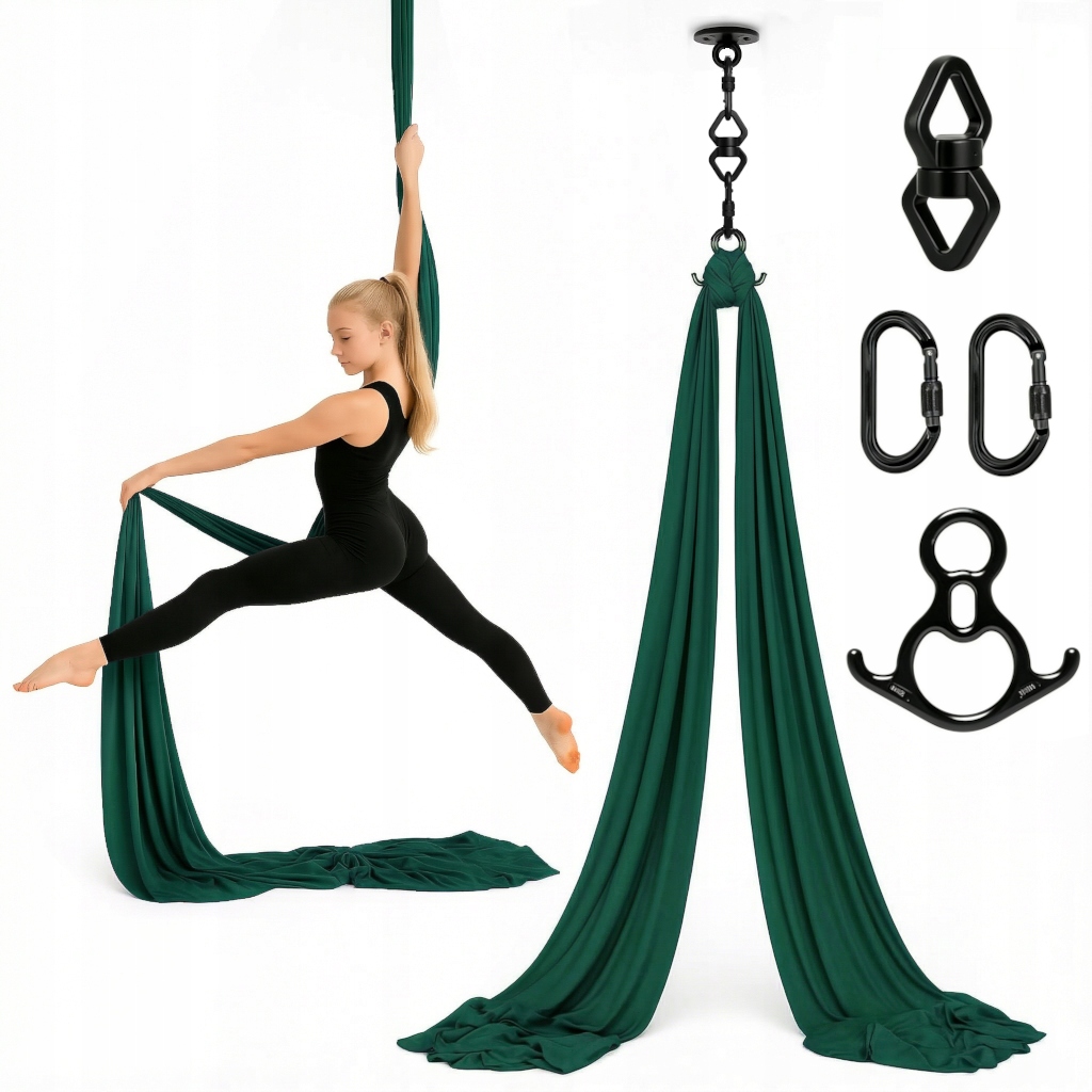 Akrobatická šála aerial silk 6 m tmavě zelená