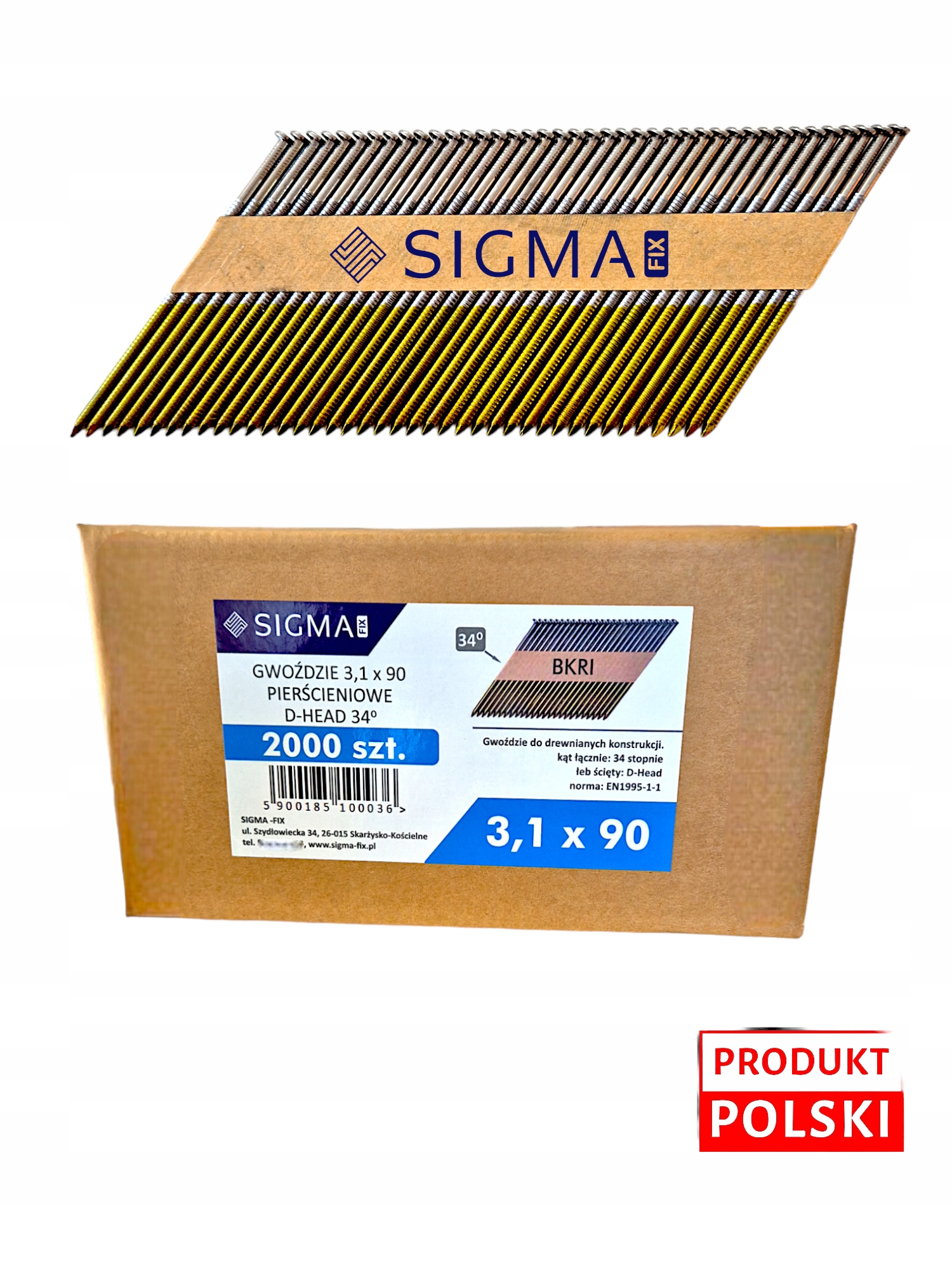 Gwoździe do gwoździarki łączone papierem 3,1x90 Pierścień 2000 szt. 34°