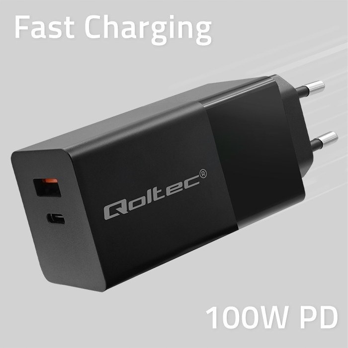 Qoltec Nabíječka Gan Power Pro 1XUSB-C 1XUSB 100W 5-20V 1.5-5A