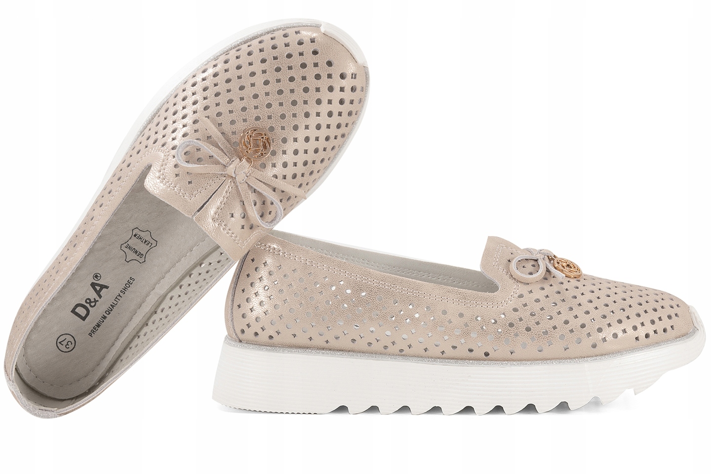 D&a S.barski LR51-631 Ažurové Mokasíny Polobotky Na Platformě Kůže zlaté 40