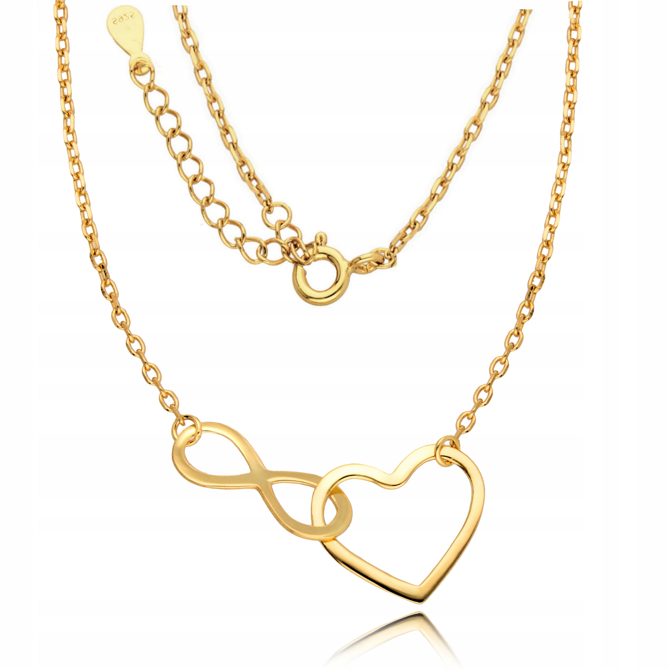 Złoty Naszyjnik 925 Łańcuszek Celebrytka Serce Nieskończoność Złocony