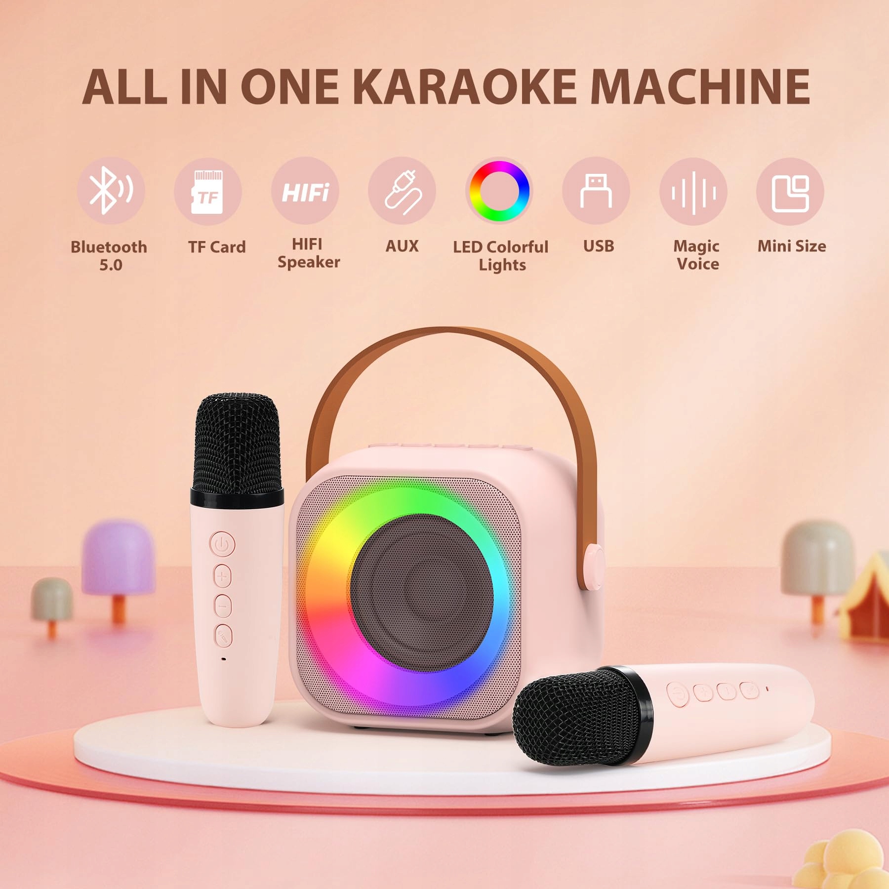 JEEFU Karaoke Dla Dzieci Z 2 Mikrofonami Zabawka Dla Dziewczynek 3-12 Lat — miniatura 2