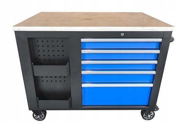 NOWOŚĆ - WÓZEK WARSZTATOWY 10 SZUFLADOWY Z BLATEM I SZAFKĄ, CZARNO-NIEBIESK