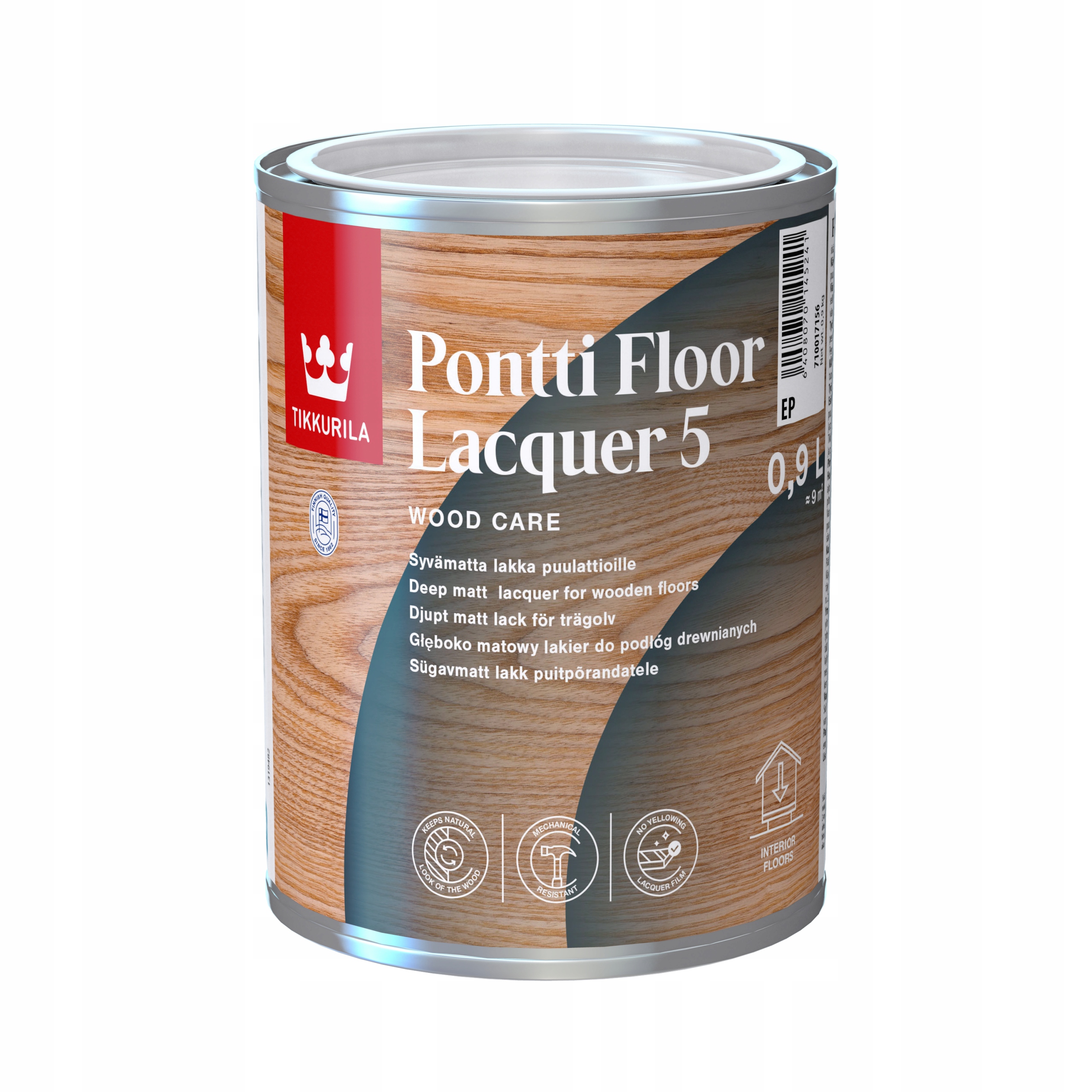 Tikkurila Pontti Floor Lacquer 5 Plný Matný Bezbarvý Interiérový Lak 0,9 L