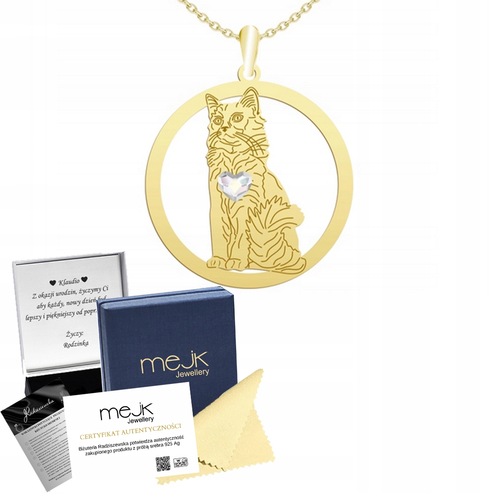 Zlatý náhrdelník s Aphrodite Cat 925 Dárek Žena Řetízek Gravírování Bonus