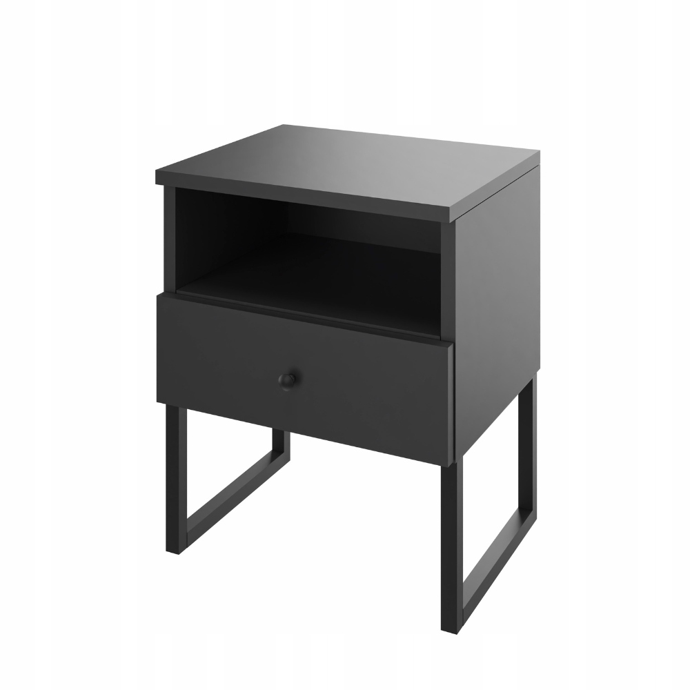 Noční stolek s nožičkami, šuplík a polička, černá barva, šířka 50 cm