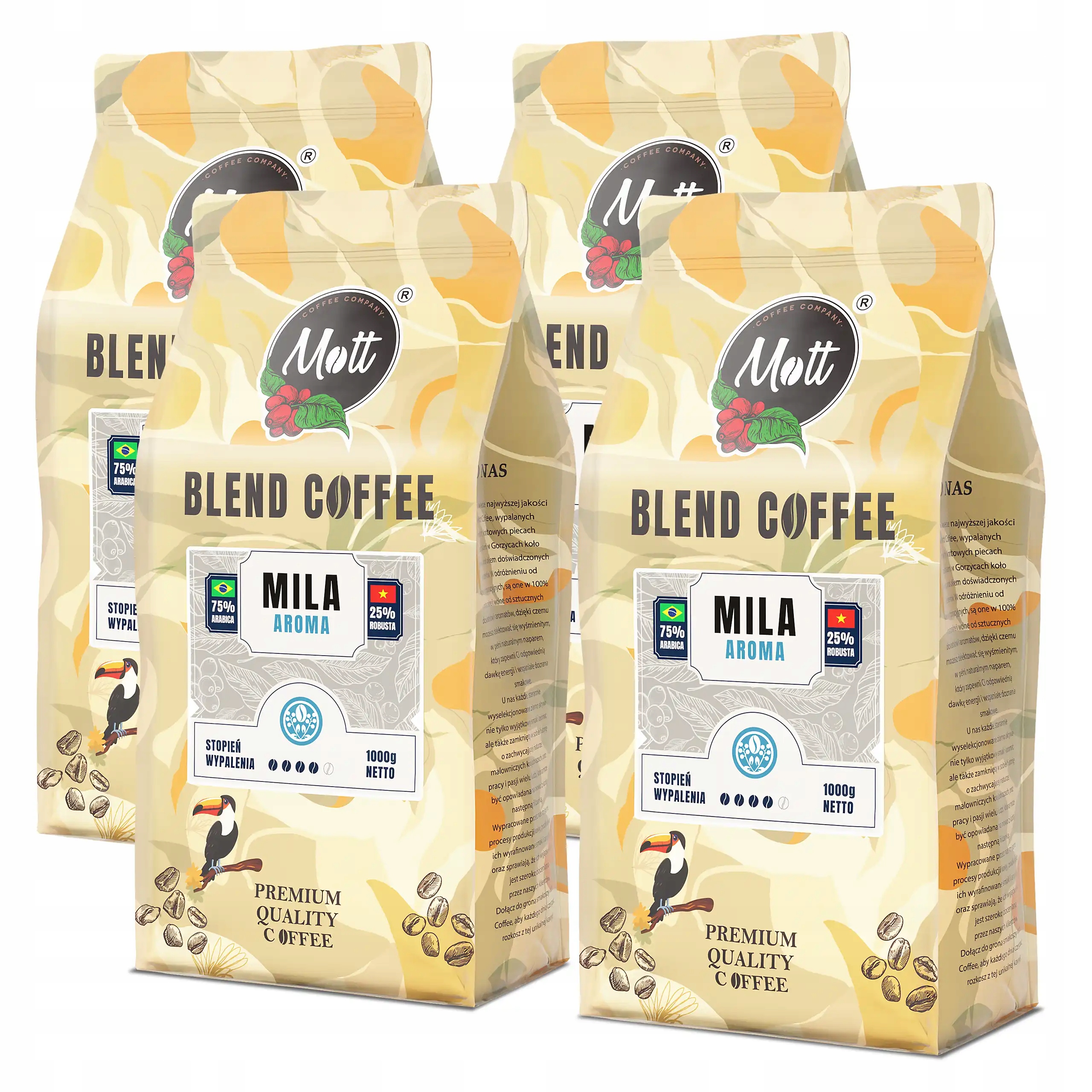 Káva Zrnková 4 x 1 kg Aroma Čerstvě pražená Mott Coffee Arabica Robusta