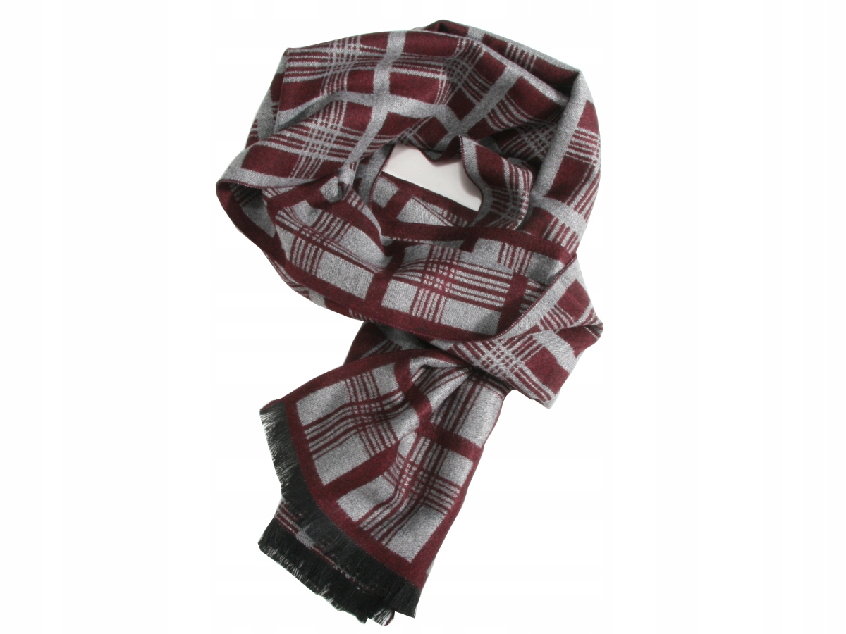 SZALIK MĘSKI WISKOZA- BORDOWY, SZARY, KRATA (W59)