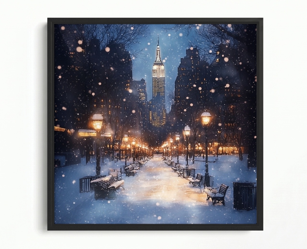 Obraz Rám American Box Město Večer Zima Sníh Park New York 50x50