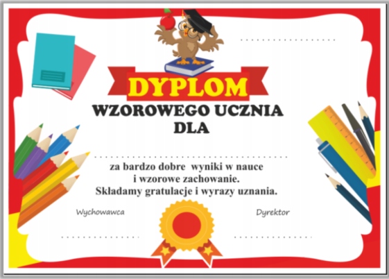 

Dyplom: Wzorowego Ucznia z sową (format A4)