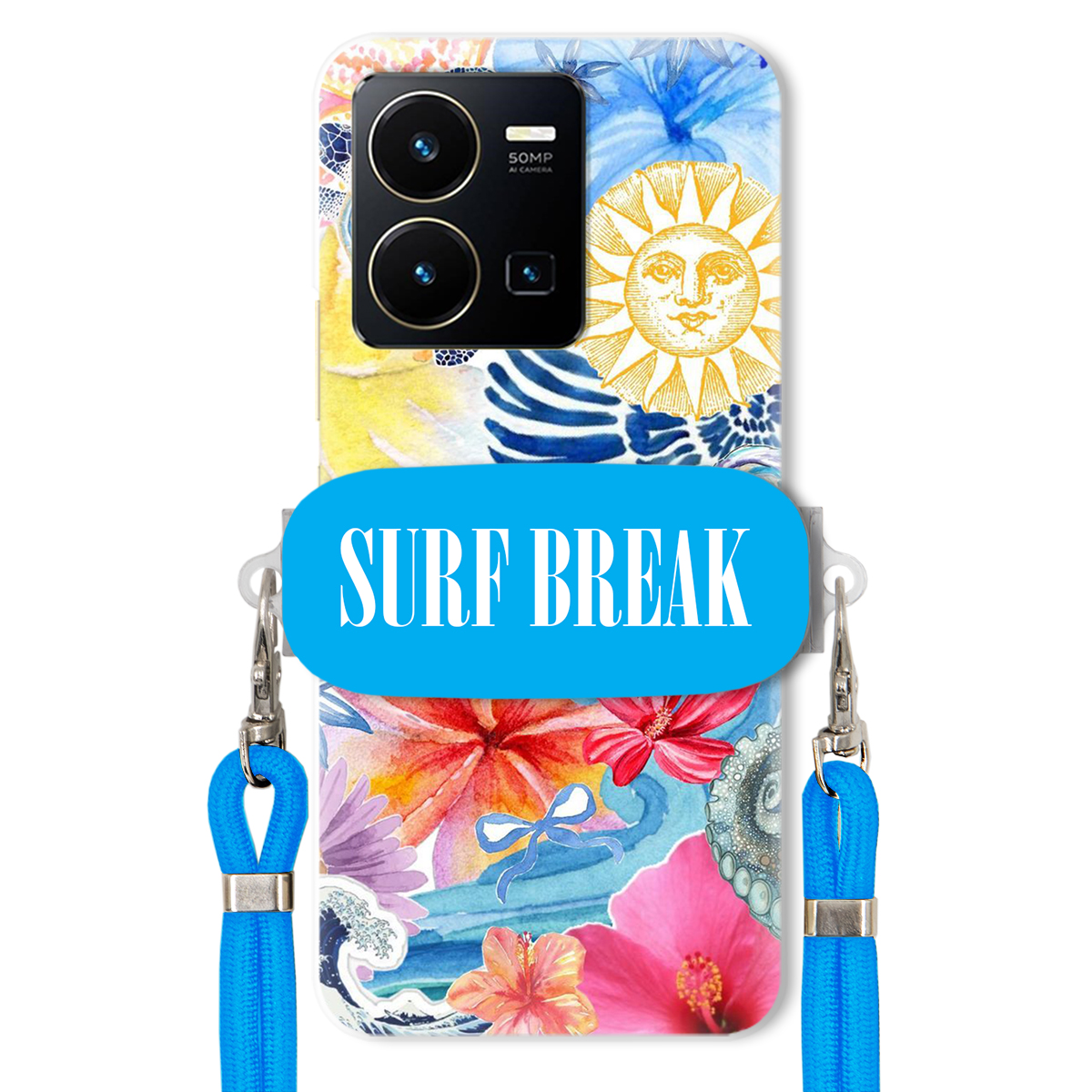 pouzdro na Vivo Y35 4G Modré Crossbody vodítko Držák Surf Break Léta